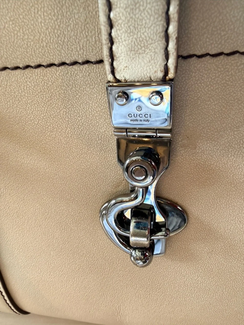 Gucci Cream Leather Tote Shoulder Bag with Silver Hardware